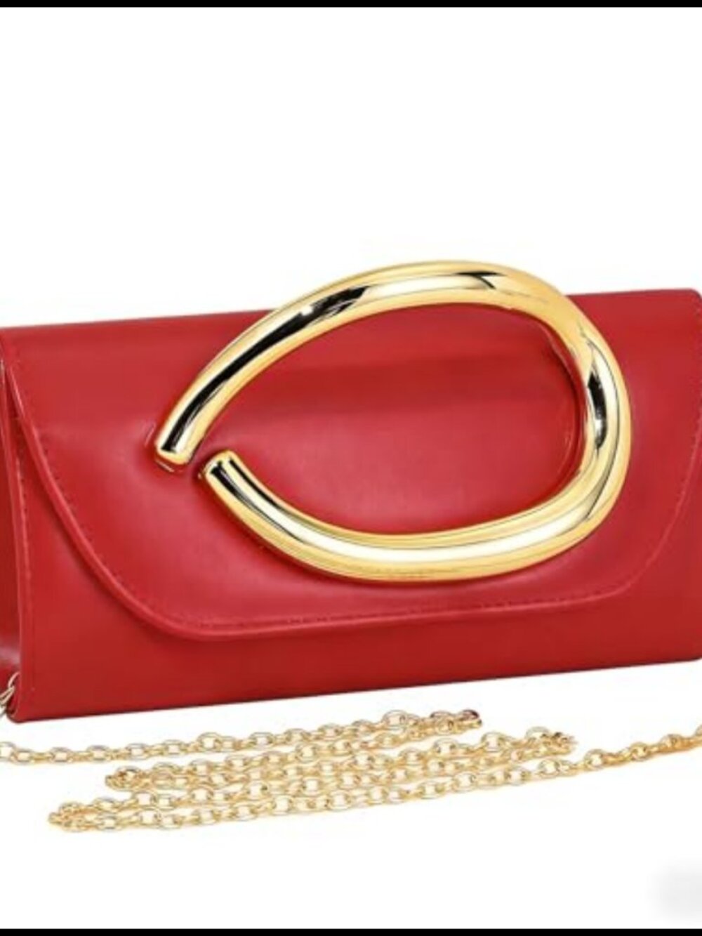 PU Leather Evening Clutch with Detachable Chain & Metal Handle